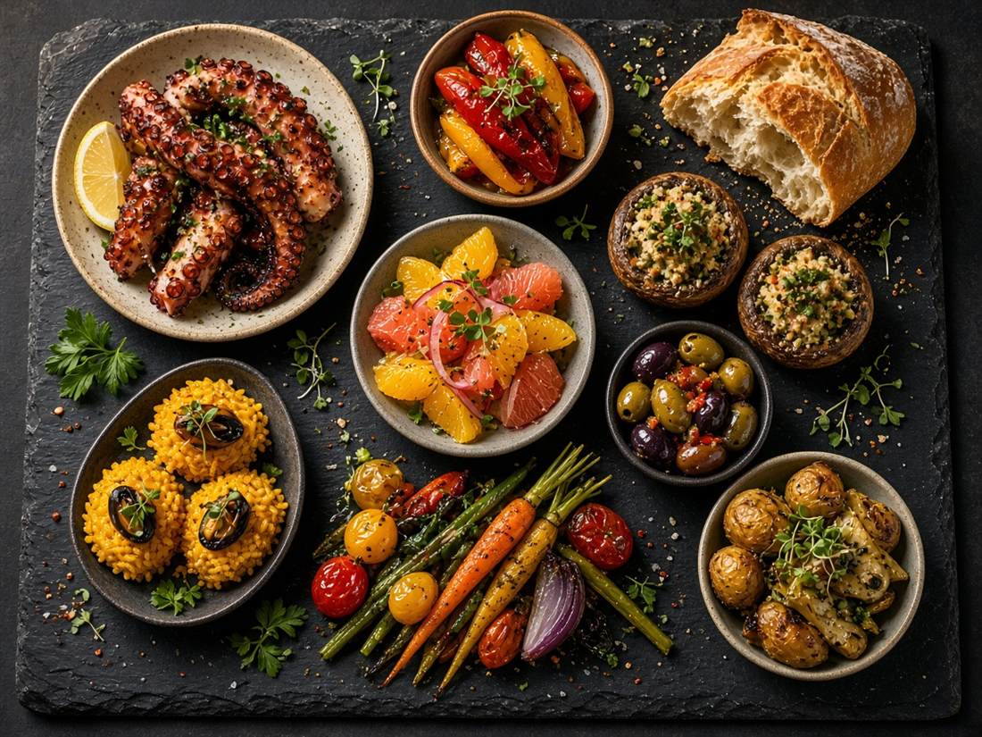 Sélection de tapas colorées servies sur ardoise